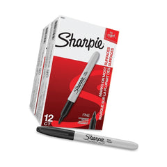 Sharpie permanent marker, fine, black, pack of 24