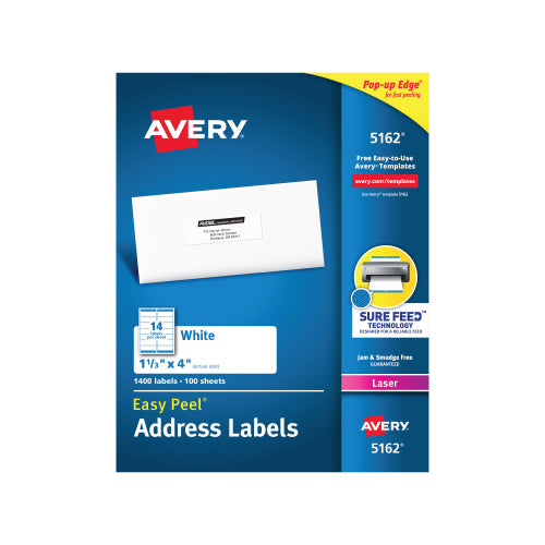 Avery 1-1/3" x 4" Easy Peel Printable Address Labels 1400pc/pack