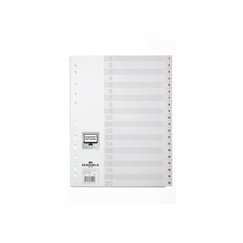  Durable 1-20 Index File with Printed Tabs for A4 Sheets 20 pack